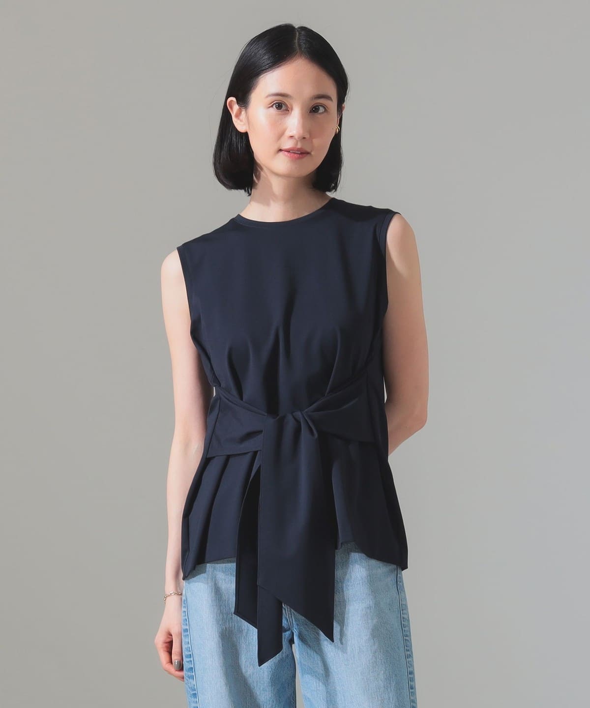 フロントリボン ノースリーブ プルオーバー トップス WOMEN NAVY ONE SIZE フロントリボン ノースリーブ プルオーバー トップス WOMEN NAVY ONE SIZE