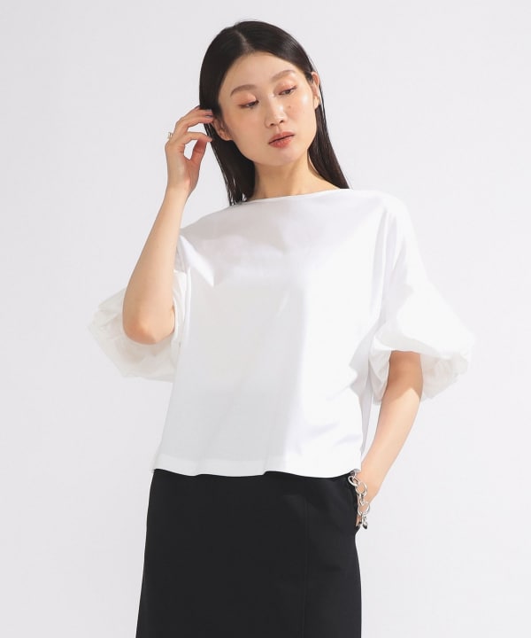 Demi-Luxe BEAMS コットンサテンパフスリーブブラウス