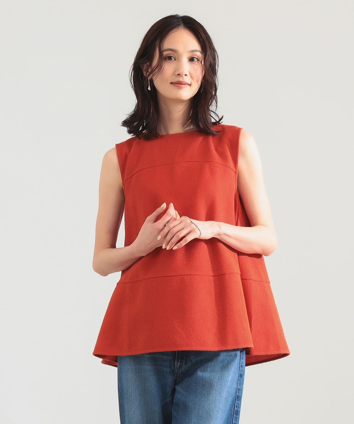 kolor / カラー | 2020SS | DETAIL 異素材 ペプラムヘム メッシュ インナー付き ドロップショルダー | 1 | レッド / ブルー | レディース roj114_sp.jpg