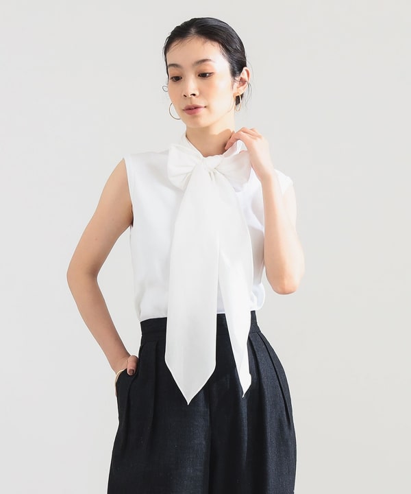 【+10%ポイントUP】AK+1 / コットン リボン ノースリーブ カットソー BEAMS STAFF：H165　Size：ONE SIZE