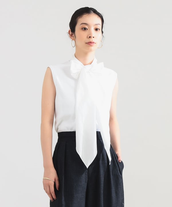 【+10%ポイントUP】AK+1 / コットン リボン ノースリーブ カットソー BEAMS STAFF：H165　Size：ONE SIZE
