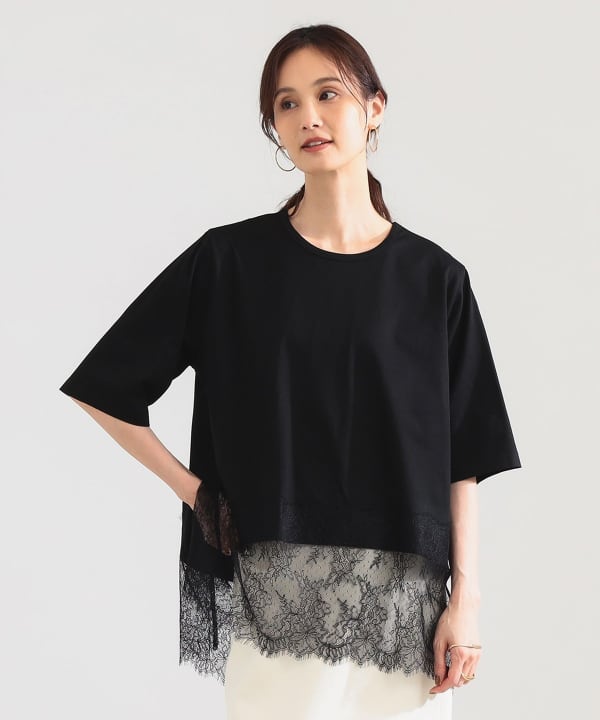 レース 切り替え Tシャツ Model：H171 B80 W58 H86　Size：ONE SIZE