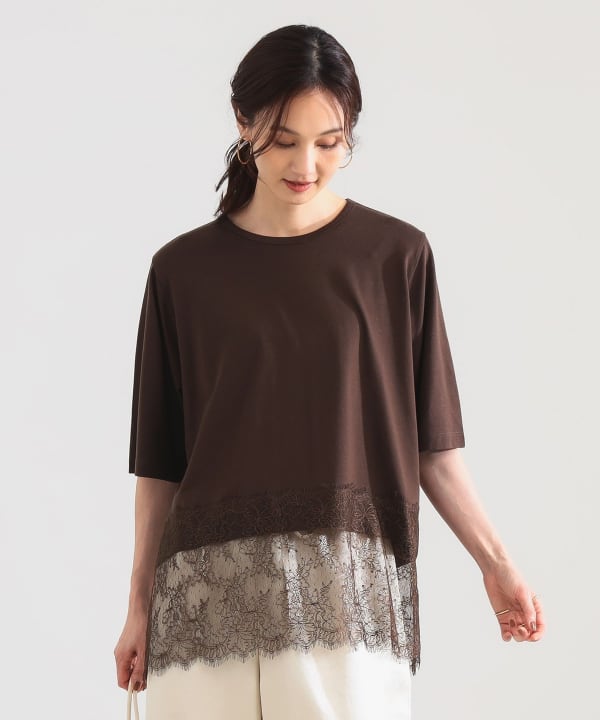 レース 切り替え Tシャツ Model：H171 B80 W58 H86　Size：ONE SIZE