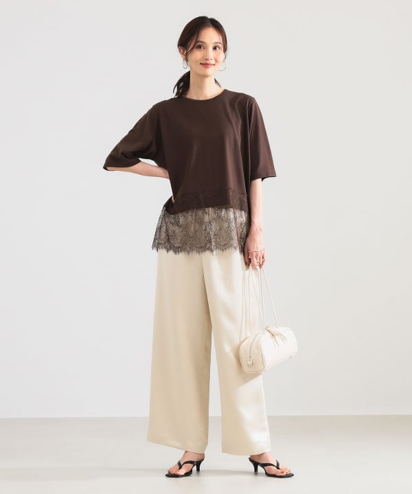 レース 切り替え Tシャツ Model：H171 B80 W58 H86　Size：ONE SIZE