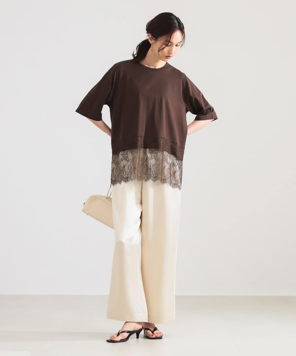 レース 切り替え Tシャツ Model：H171 B80 W58 H86　Size：ONE SIZE
