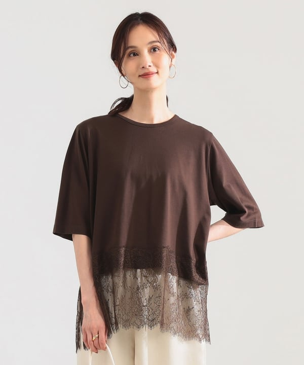 レース 切り替え Tシャツ Model：H171 B80 W58 H86　Size：ONE SIZE