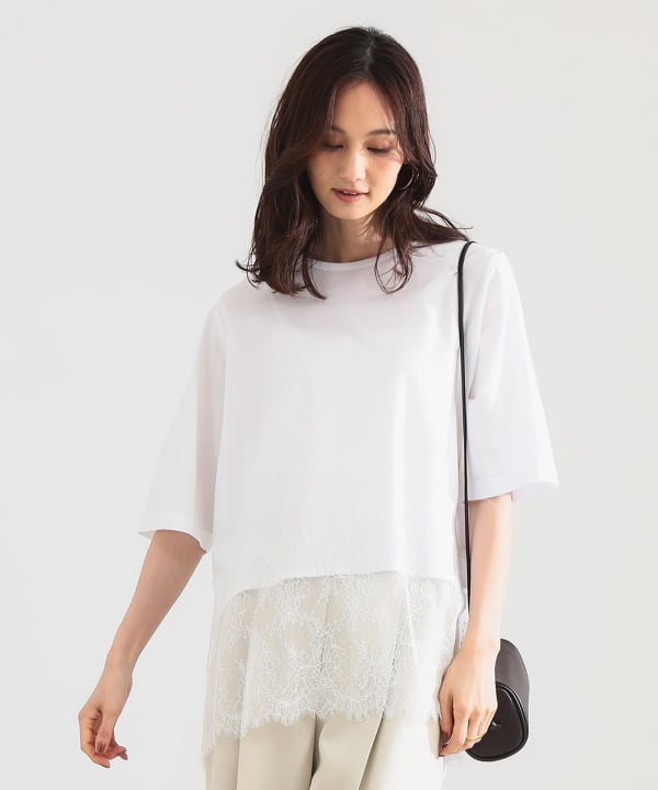 レース 切り替え Tシャツ Model：H171 B80 W58 H86　Size：ONE SIZE