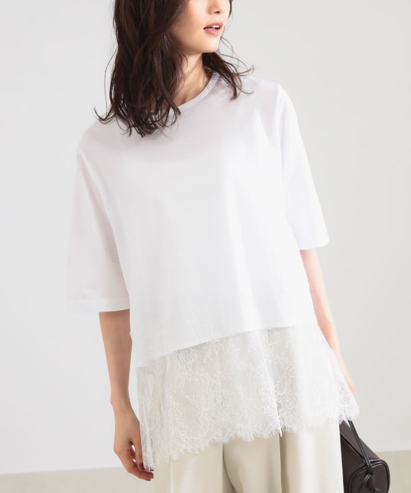 レース 切り替え Tシャツ Model：H171 B80 W58 H86　Size：ONE SIZE