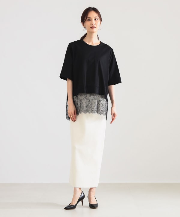 レース 切り替え Tシャツ Model：H171 B80 W58 H86　Size：ONE SIZE