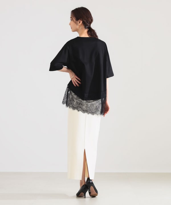 レース 切り替え Tシャツ Model：H171 B80 W58 H86　Size：ONE SIZE