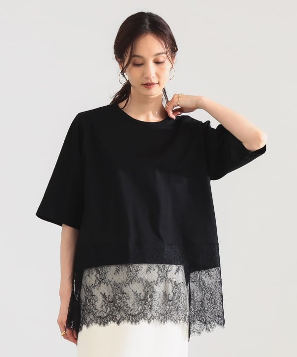 レース 切り替え Tシャツ Model：H171 B80 W58 H86　Size：ONE SIZE