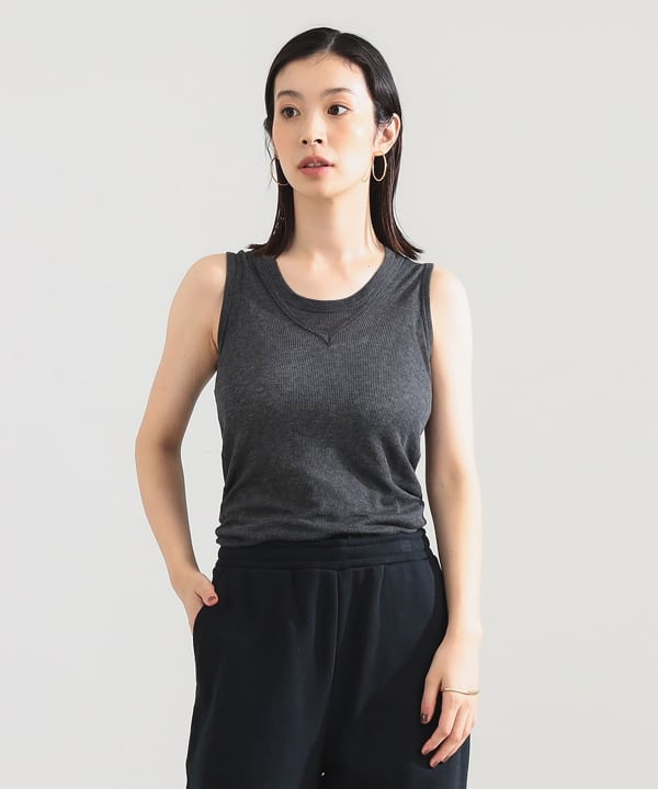 【+10%ポイントUP】AK+1 / レイヤード リブ タンクトップ Model：H165　Size：ONE SIZE