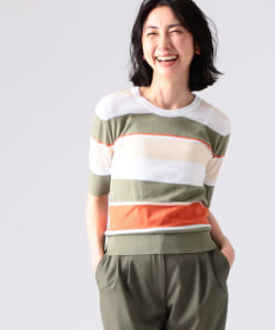 JOHN SMEDLEY / 別注 30G リブ ストライプ ショートスリーブニット