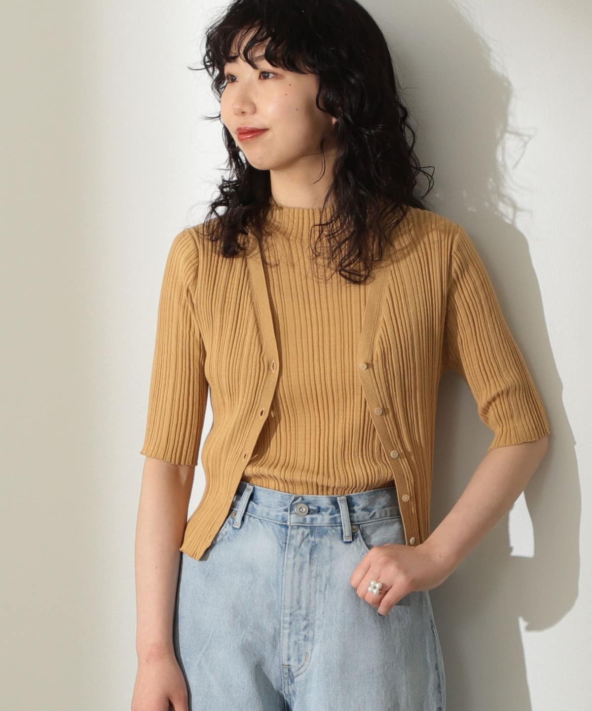 Demi-Luxe BEAMS ランダムリブニットスカートセットアップ約63cm丈