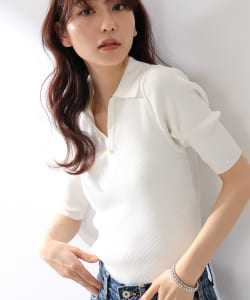 AURALEE / GIZA HIGH GAUGE RIB KNIT POLO