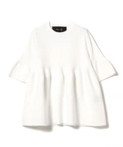 ▲ROOM NO.8 BLACK / コットン ガーター ハーフスリーブ トップス