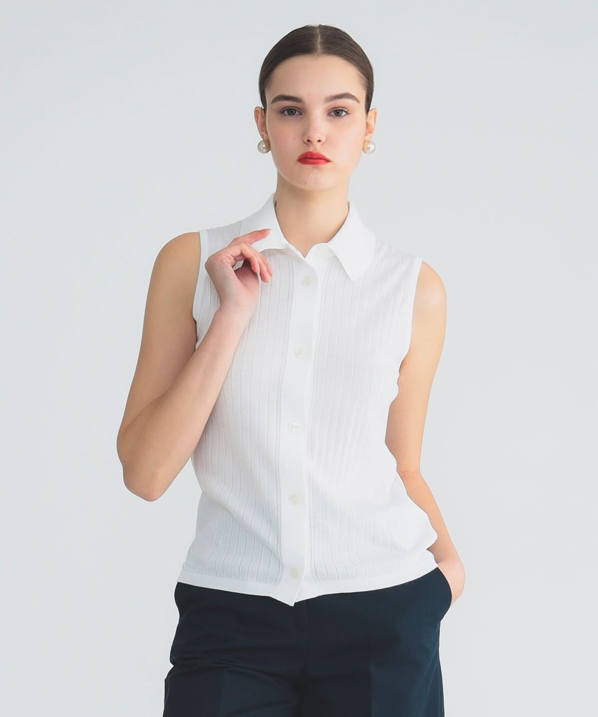 JOHN SMEDLEY ジョン スメドレー / コットン リブ ノースリーブ トップス WOMEN WHITE S JOHN SMEDLEY ジョン スメドレー / コットン リブ ノースリーブ トップス WOMEN WHITE S
