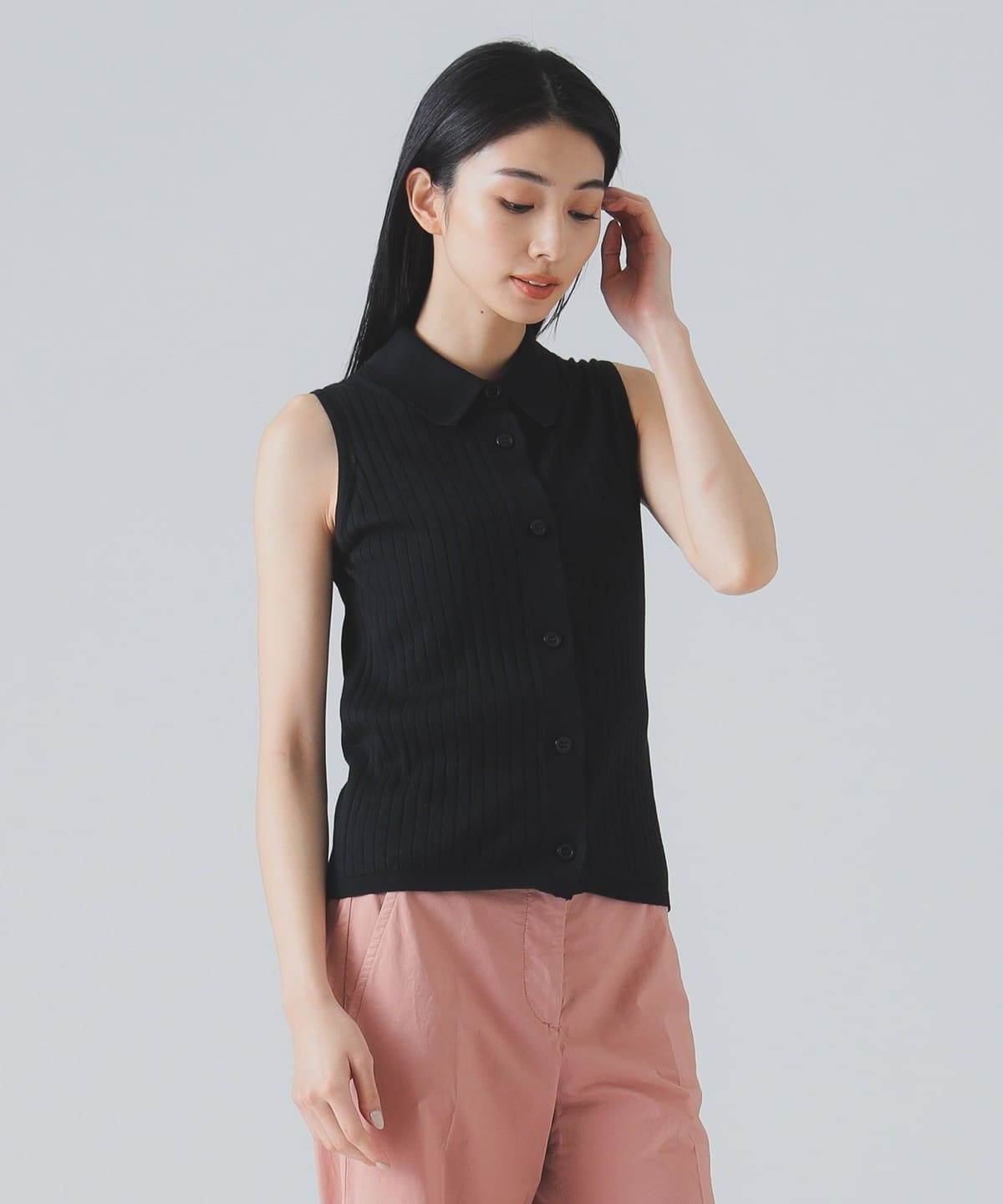 JOHN SMEDLEY ジョン スメドレー / コットン リブ ノースリーブ トップス WOMEN BLACK S JOHN SMEDLEY ジョン スメドレー / コットン リブ ノースリーブ トップス WOMEN BLACK S