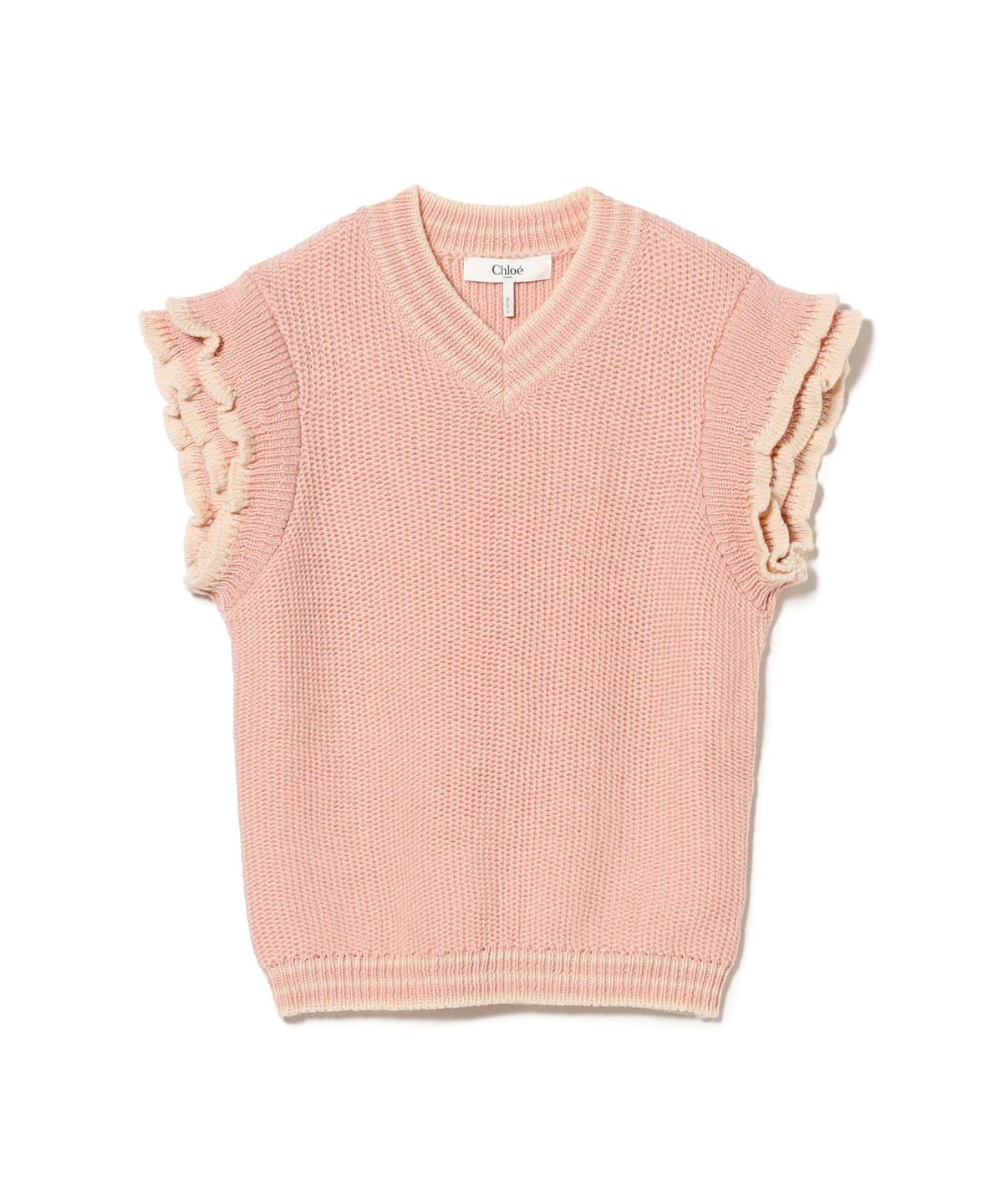 Chloe / Vネック ラッフル ノースリーブ ニット トップス WOMEN PINK ORANGE S Chloe / Vネック ラッフル ノースリーブ ニット トップス WOMEN PINK ORANGE S