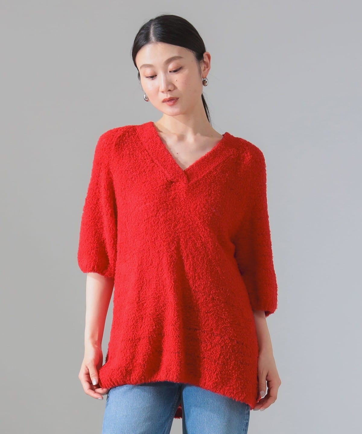 MR MITTENS / HANNAH Vネック ニット トップス WOMEN RED ONE SIZE MR MITTENS / HANNAH Vネック ニット トップス WOMEN RED ONE SIZE