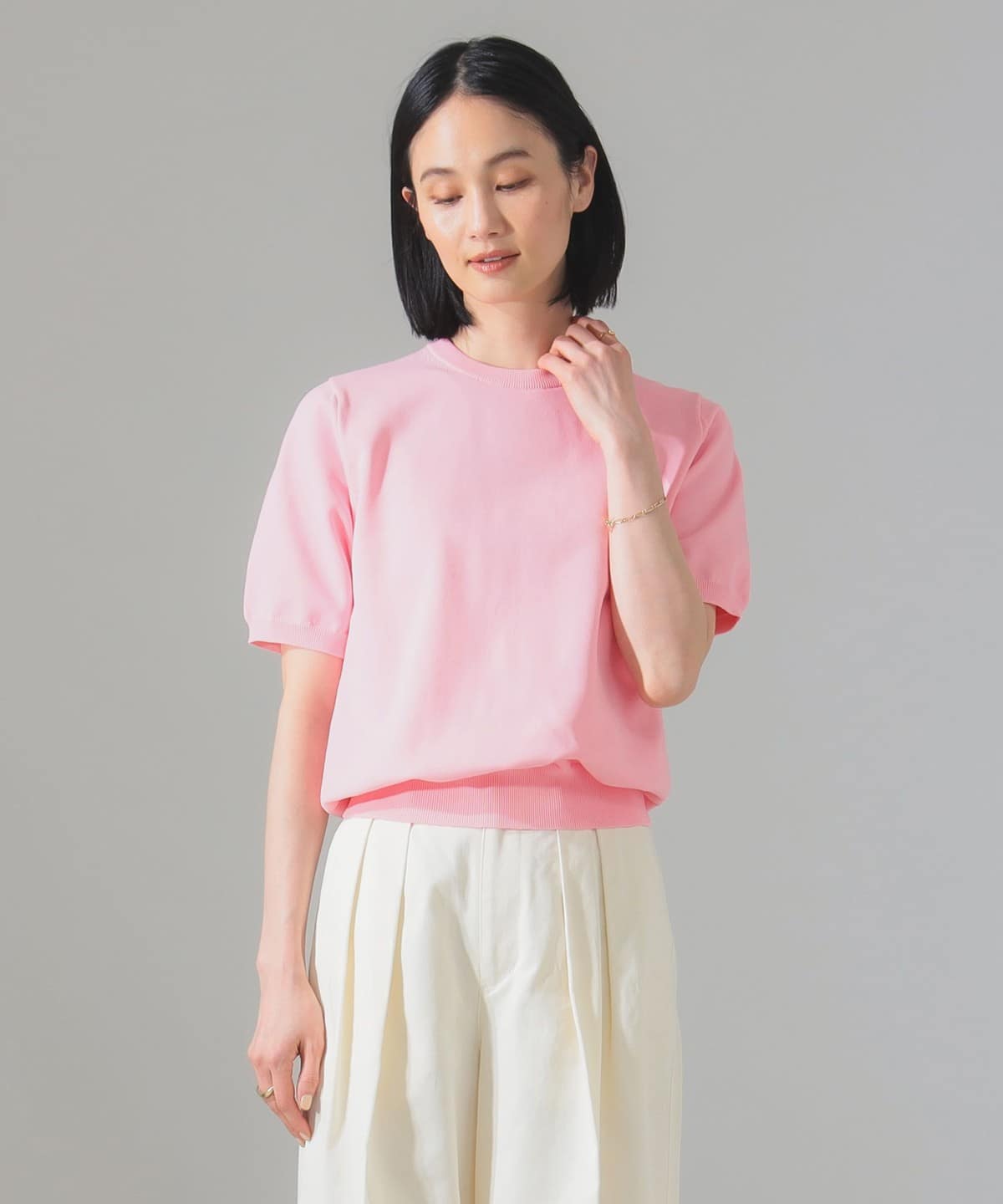 【別注】SLOANE スローン / 14ゲージ 天竺 ハーフスリーブ クルーネック ニット トップス WOMEN 別注PINK 1 【別注】SLOANE スローン / 14ゲージ 天竺 ハーフスリーブ クルーネック ニット トップス WOMEN 別注PINK 1