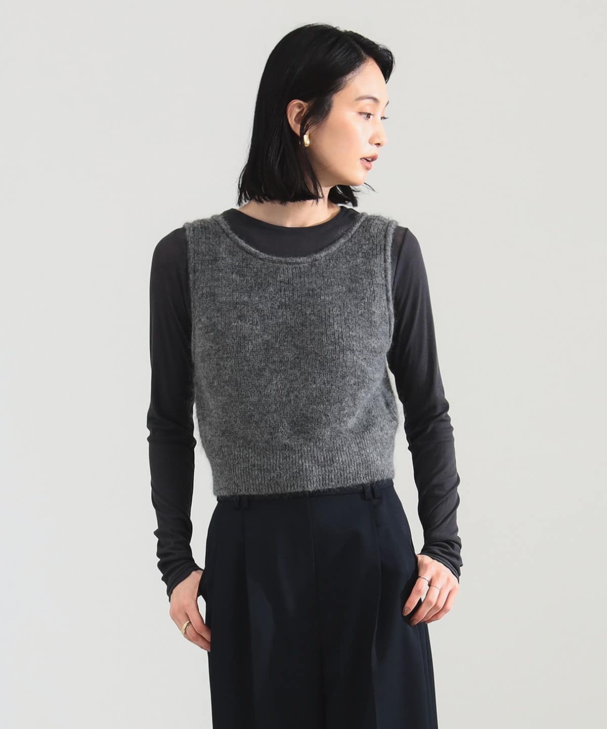 1% テンセルアセテートベスト Demi-Luxe BEAMS（デミルクス ビームス）モヘヤ ニット ベスト