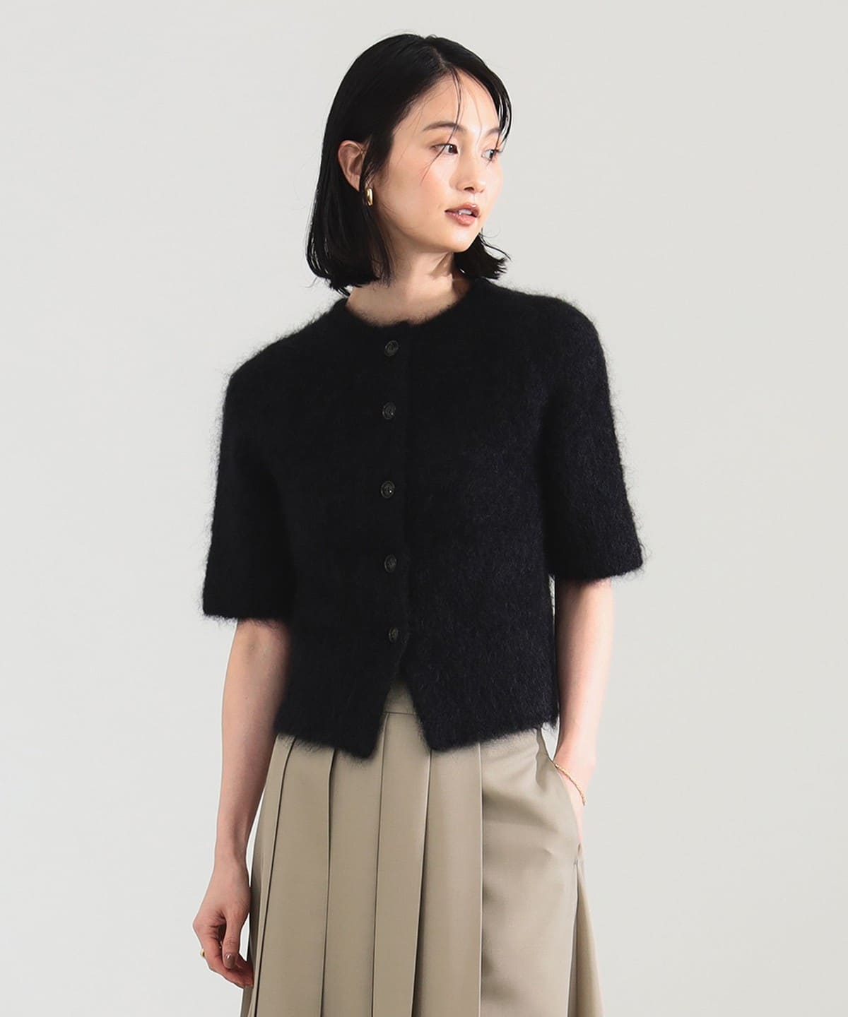 モヘヤ ハーフスリーブ 2WAY プルオーバー トップス WOMEN BLACK ONE SIZE