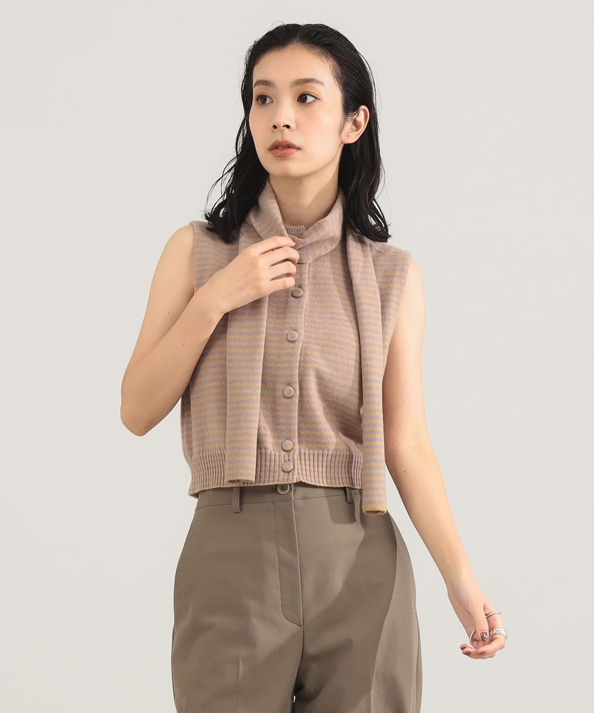 【モアバリエーション開催中】TAN / カシミヤ ストライプ スカーフベスト トップス WOMEN CAMEL×LAVENDER ONE SIZE 【モアバリエーション開催中】TAN / カシミヤ ストライプ スカーフベスト トップス WOMEN CAMEL×LAVENDER ONE SIZE