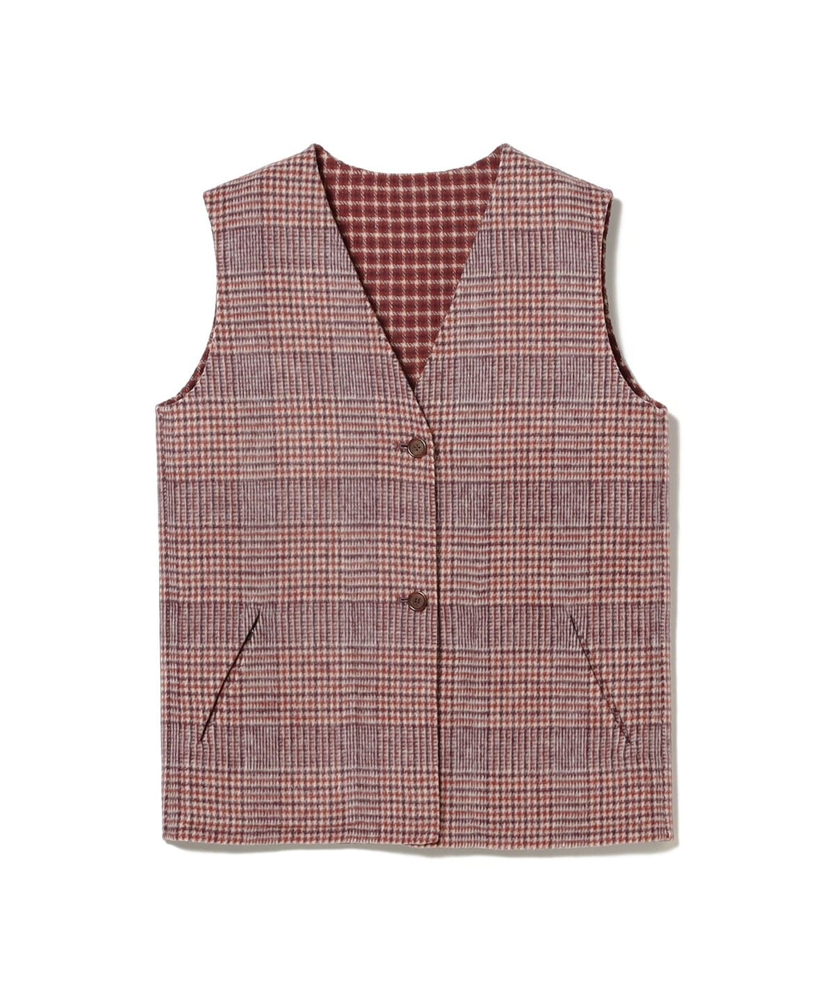 ALICIAAUDREY / Vネック チェック ジレ トップス WOMEN BURGUNDY M ALICIAAUDREY / Vネック チェック ジレ トップス WOMEN BURGUNDY M