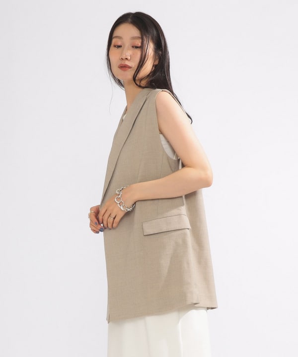 DRAWER ピークドラペルジレ ベスト 2022SS リネン 美品 Demi-Luxe BEAMS（デミルクス ビームス）ピークドラペル 2ボタン ジレ