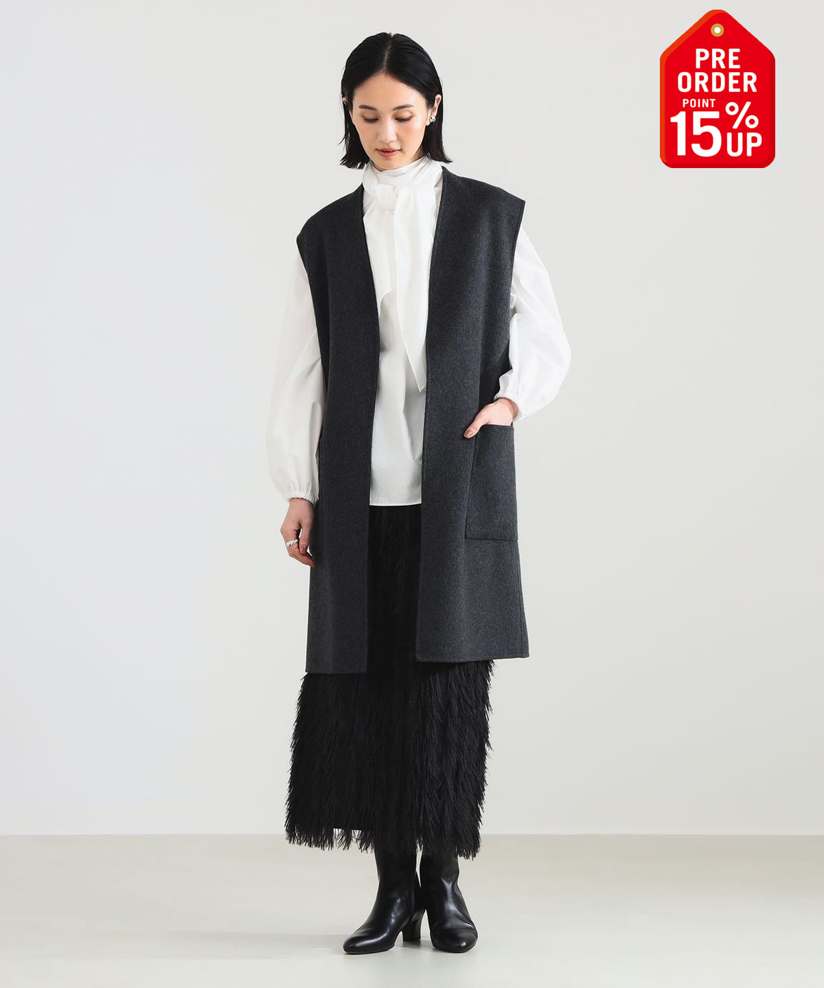 美品✨　デミルクスビームス　ロングジレ　ベスト　濃紺　日本製　サイズ36 Demi-Luxe BEAMS（デミルクス ビームス）【+15%ポイントUP