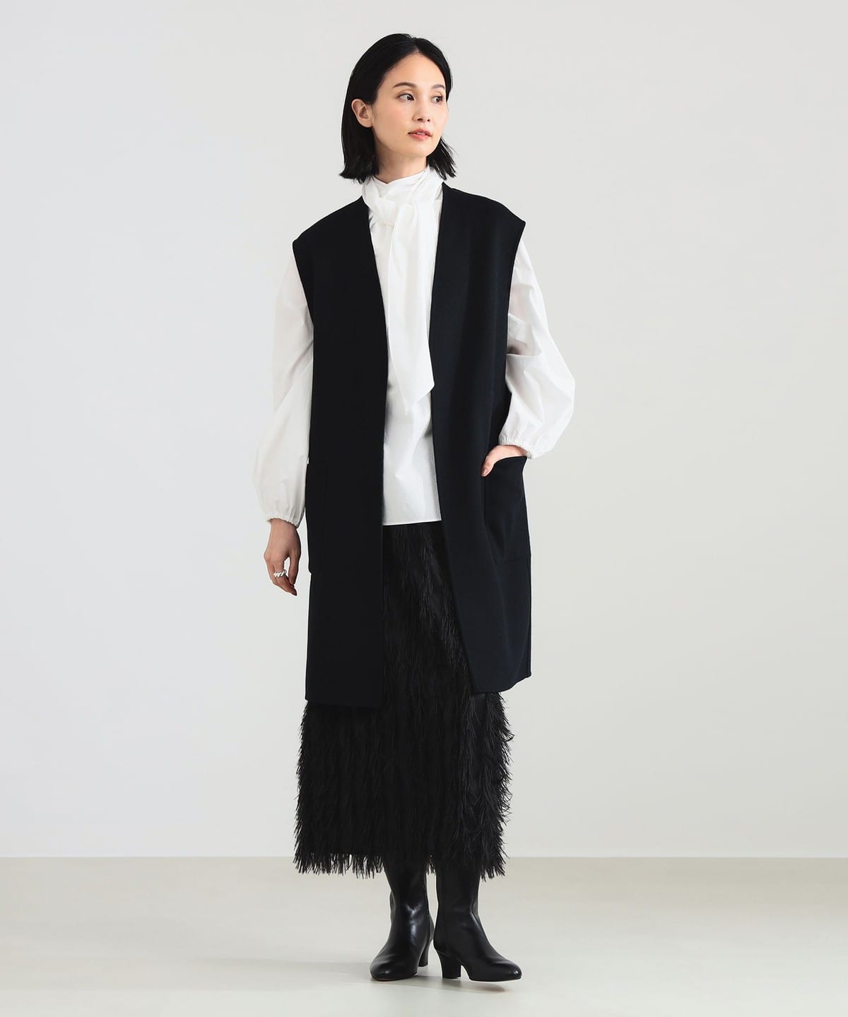 美品✨　デミルクスビームス　ロングジレ　ベスト　濃紺　日本製　サイズ36 Demi-Luxe BEAMS（デミルクス ビームス）【+15%ポイントUP