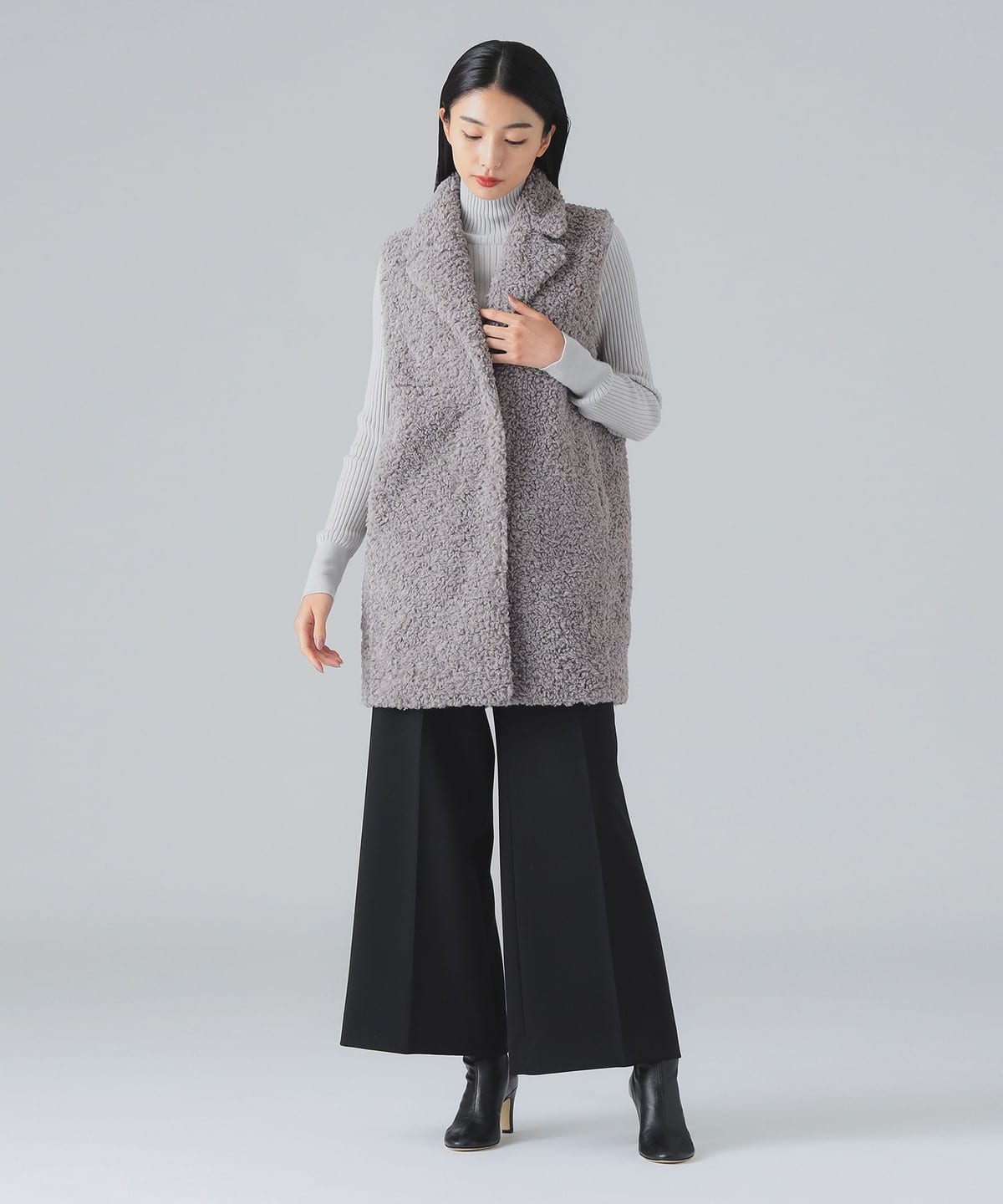 three dots スリードッツ / プードルボア テイラードベスト トップス WOMEN GREY S three dots スリードッツ / プードルボア テイラードベスト トップス WOMEN GREY S