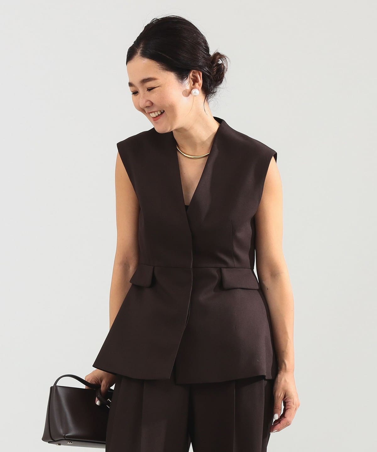 エディター東原妙子 × Demi-Luxe BEAMS デミルクス ビームス / ツイル ペプラム ジレ トップス WOMEN BROWN 38 エディター東原妙子 × Demi-Luxe BEAMS デミルクス ビームス / ツイル ペプラム ジレ トップス WOMEN BROWN 38