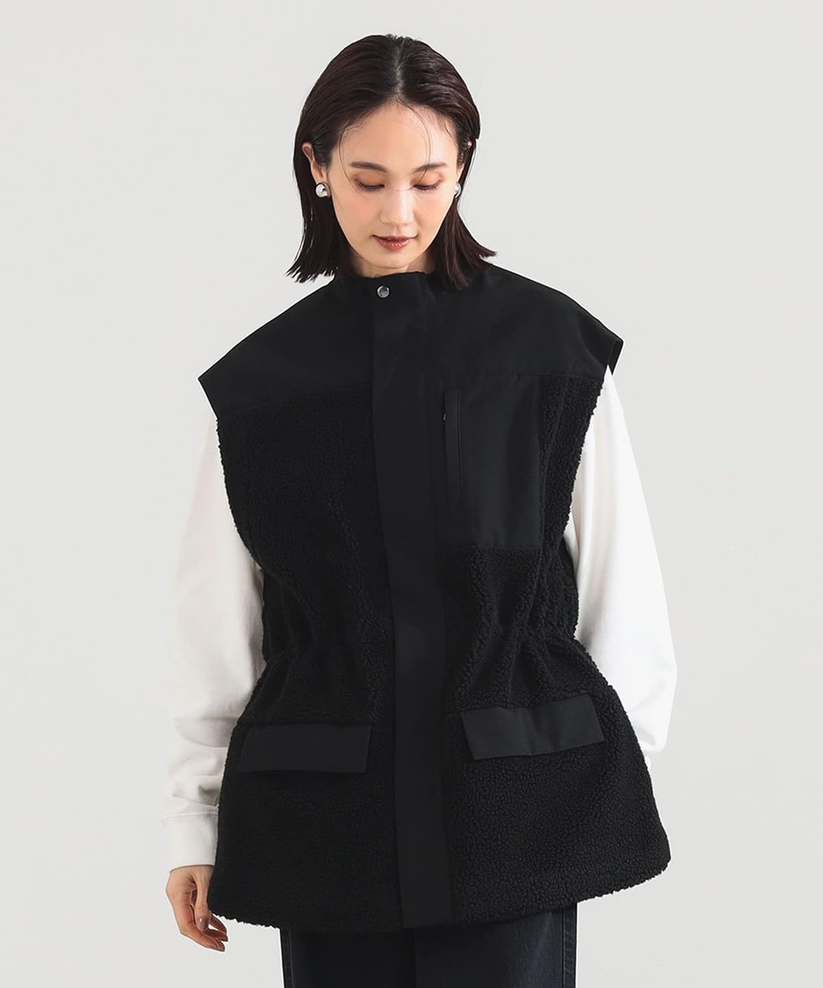 VACHEMENT ヴァシュモン / タフタ ボア ベスト トップス WOMEN BLACK ONE SIZE VACHEMENT ヴァシュモン / タフタ ボア ベスト トップス WOMEN BLACK ONE SIZE