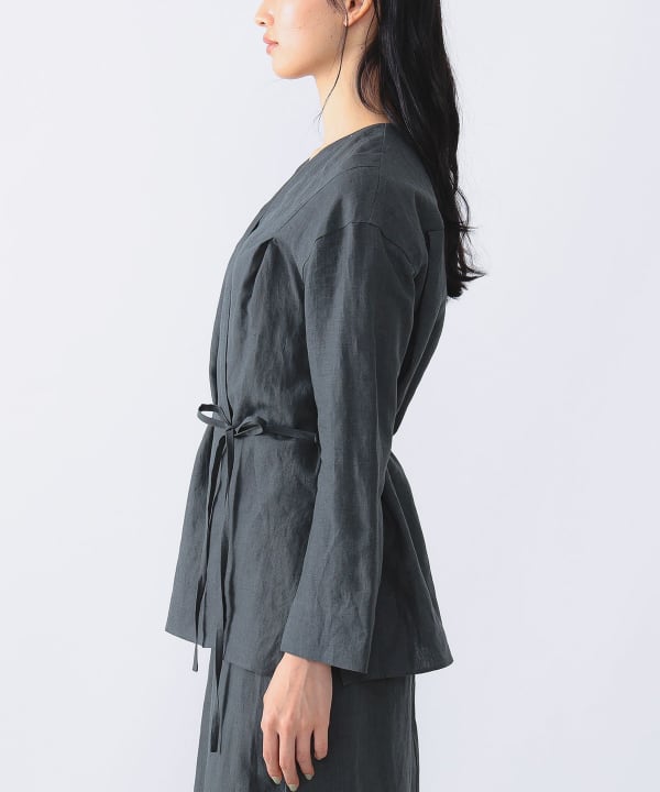 Demi-Luxe BEAMS .Mシンプルリネンジャケットグレー38 美品