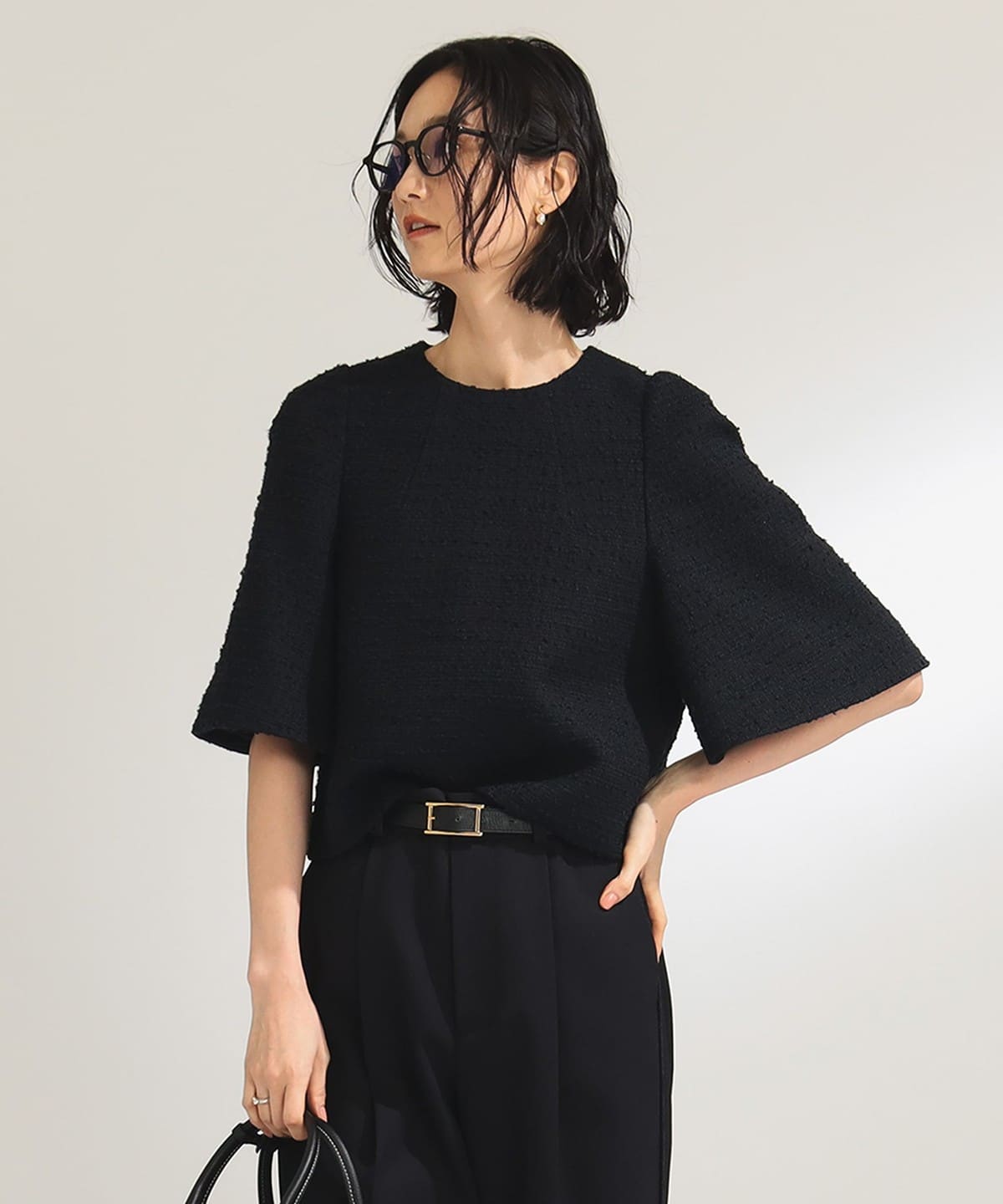 ツイード フレアスリーブ プルオーバー* シャツ・ブラウス WOMEN NAVY 40 ツイード フレアスリーブ プルオーバー* シャツ・ブラウス WOMEN NAVY 40