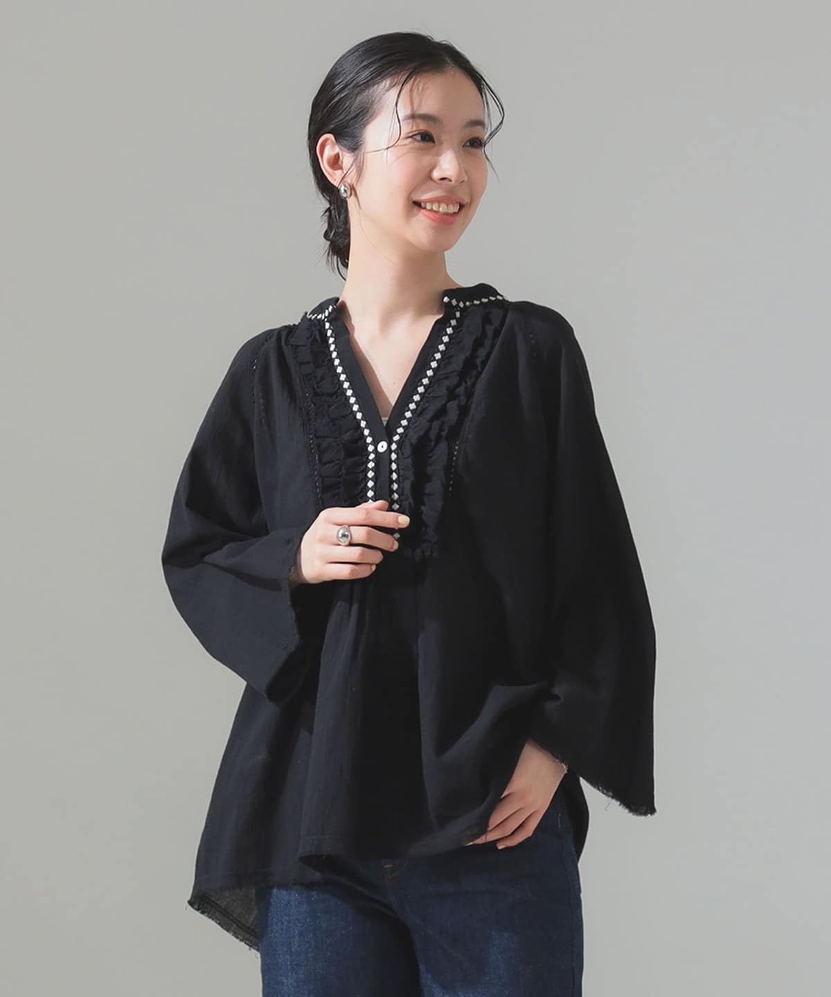 Devotion TWINS デボーションツインズ / エンブロイダリートリム ブラウス シャツ・ブラウス WOMEN BLACK S Devotion TWINS デボーションツインズ / エンブロイダリートリム ブラウス シャツ・ブラウス WOMEN BLACK S