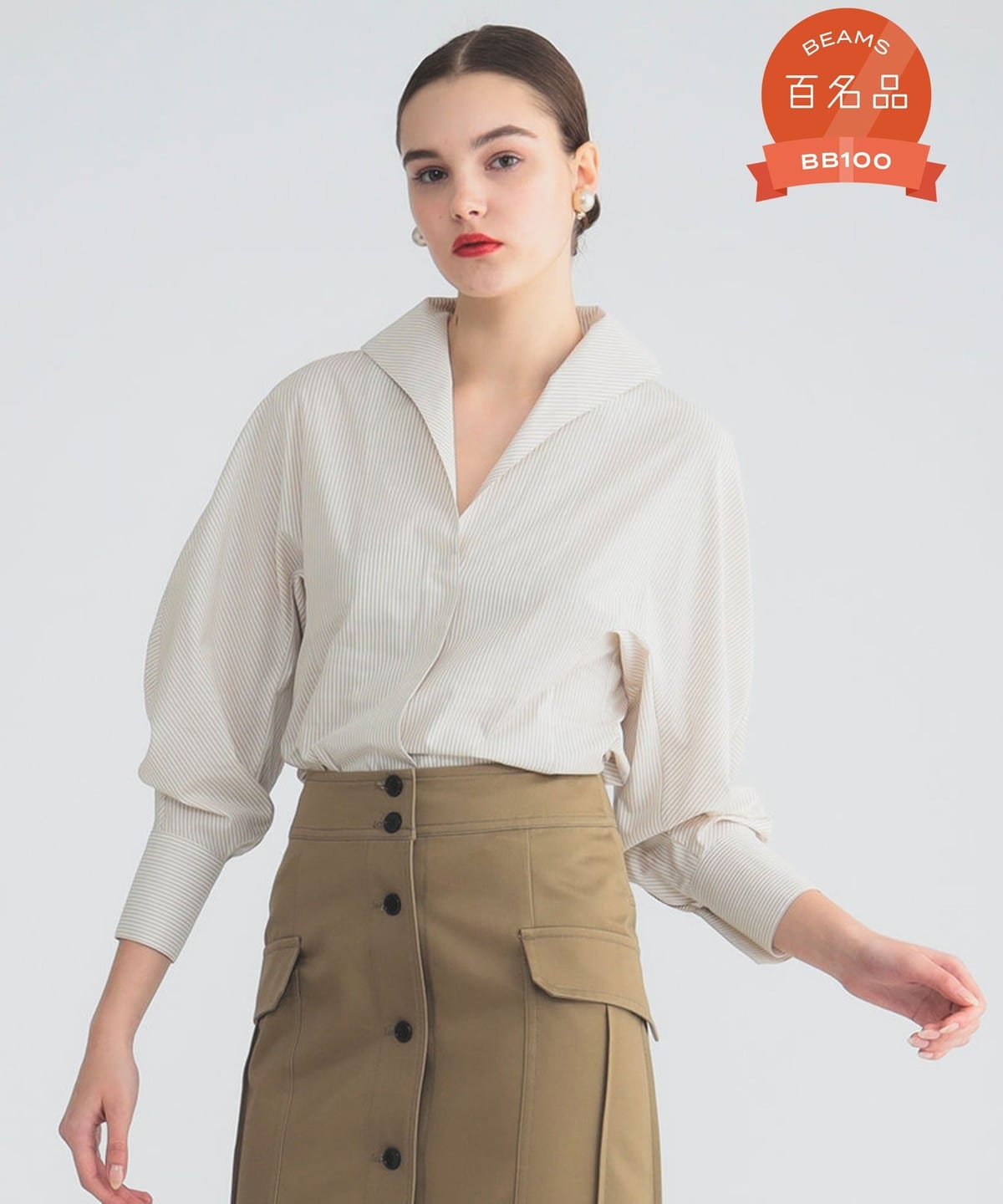 オープンカラー シャツ シャツ・ブラウス WOMEN BEIGE STRIPE 36 オープンカラー シャツ シャツ・ブラウス WOMEN BEIGE STRIPE 36