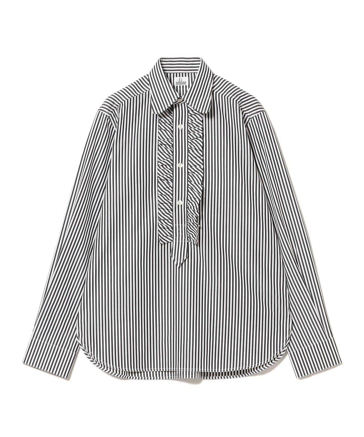 sebline / ラッフル POLO ストライプ シャツ シャツ・ブラウス WOMEN BLACK/WHITE M sebline / ラッフル POLO ストライプ シャツ シャツ・ブラウス WOMEN BLACK/WHITE M