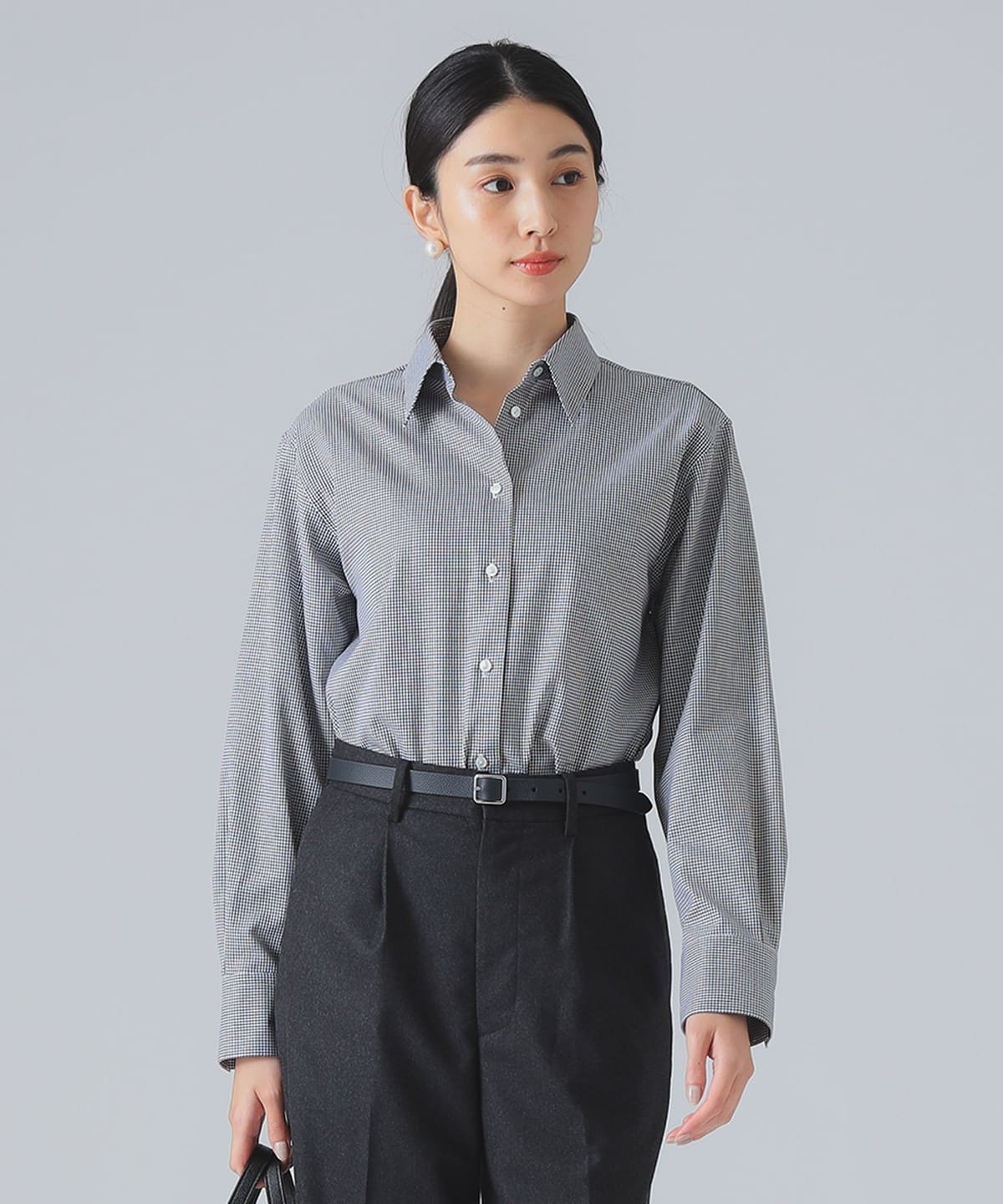ミニ千鳥 レギュラー シャツ シャツ・ブラウス WOMEN WHITE×BLACK 36 ミニ千鳥 レギュラー シャツ シャツ・ブラウス WOMEN WHITE×BLACK 36