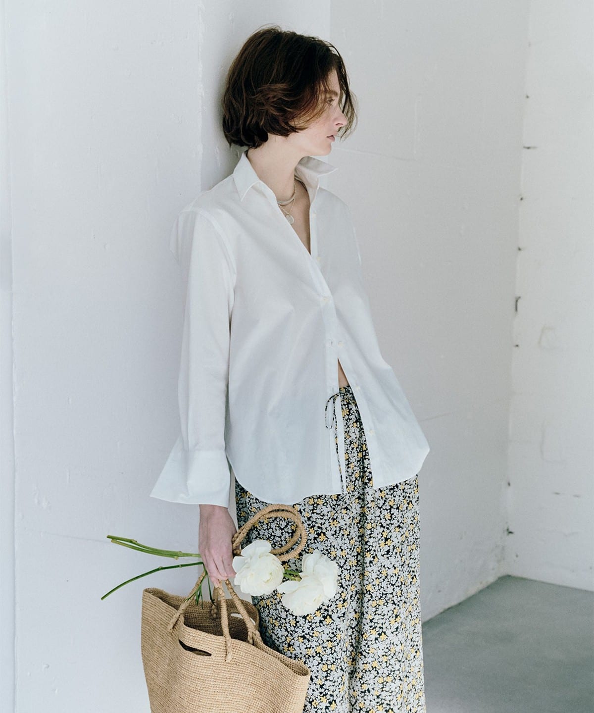 Demi-Luxe BEAMS ビブヨーク コットンシャツ ホワイト 大人女子 Demi-Luxe BEAMS（デミルクス ビームス）ベーシック オーバーシャツ