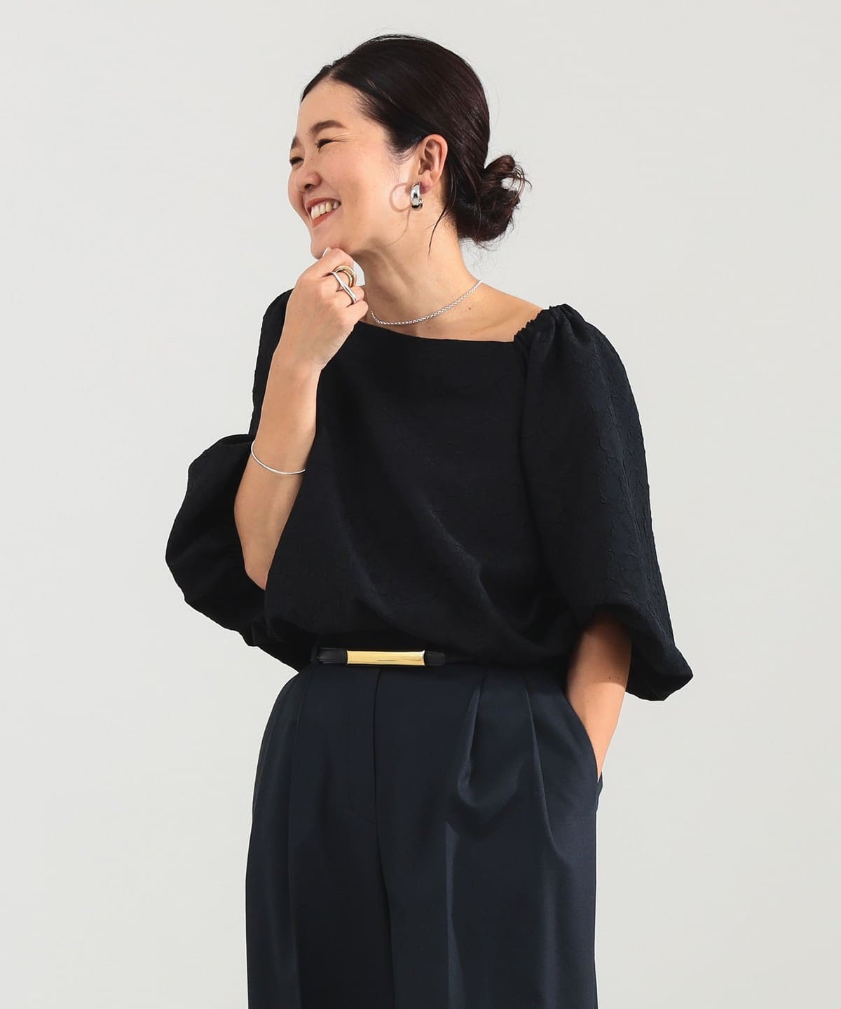 エディター東原妙子 × Demi-Luxe BEAMS デミルクス ビームス / 2WAY ジャカード ブラウス シャツ・ブラウス WOMEN BLACK ONE SIZE エディター東原妙子 × Demi-Luxe BEAMS デミルクス ビームス / 2WAY ジャカード ブラウス シャツ・ブラウス WOMEN BLACK ONE SIZE