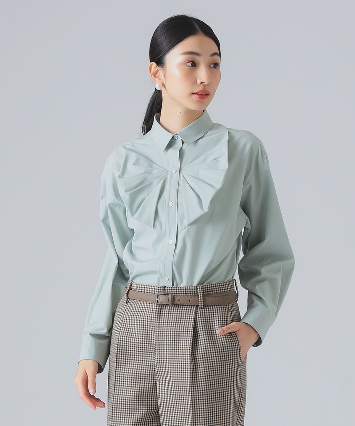 リボン ブロード シャツ シャツ・ブラウス WOMEN MINT. GREEN 36 リボン ブロード シャツ シャツ・ブラウス WOMEN MINT. GREEN 36