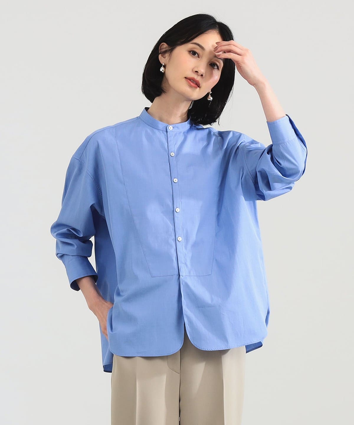 TICCA ティッカ / ノーカラー ビブヨーク シャツ シャツ・ブラウス WOMEN BLUE ONE SIZE TICCA ティッカ / ノーカラー ビブヨーク シャツ シャツ・ブラウス WOMEN BLUE ONE SIZE