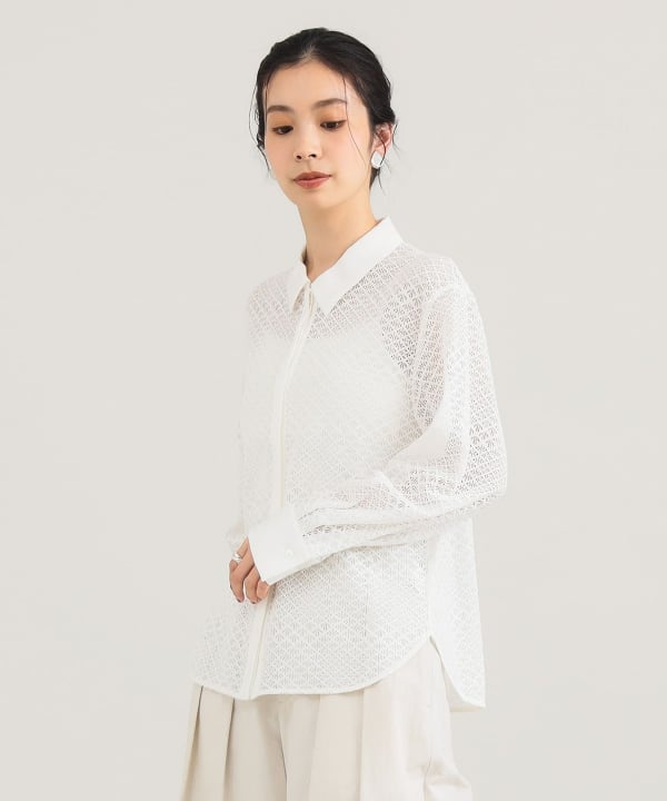 希少デザイン✨Dior レース 刺繍 パール シャツ ブラウス ホワイト 比翼 Demi-Luxe BEAMS（デミルクス ビームス）【タイムセール】比翼 レース