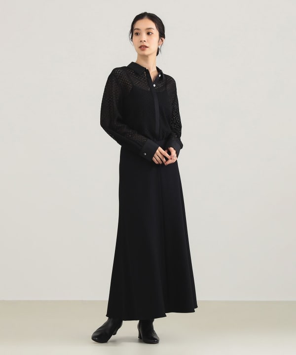 Demi-Luxe BEAMS レースコンビシャツ ブラック デミルクスビームス Demi-Luxe BEAMS（デミルクス ビームス）比翼 レース シャツ