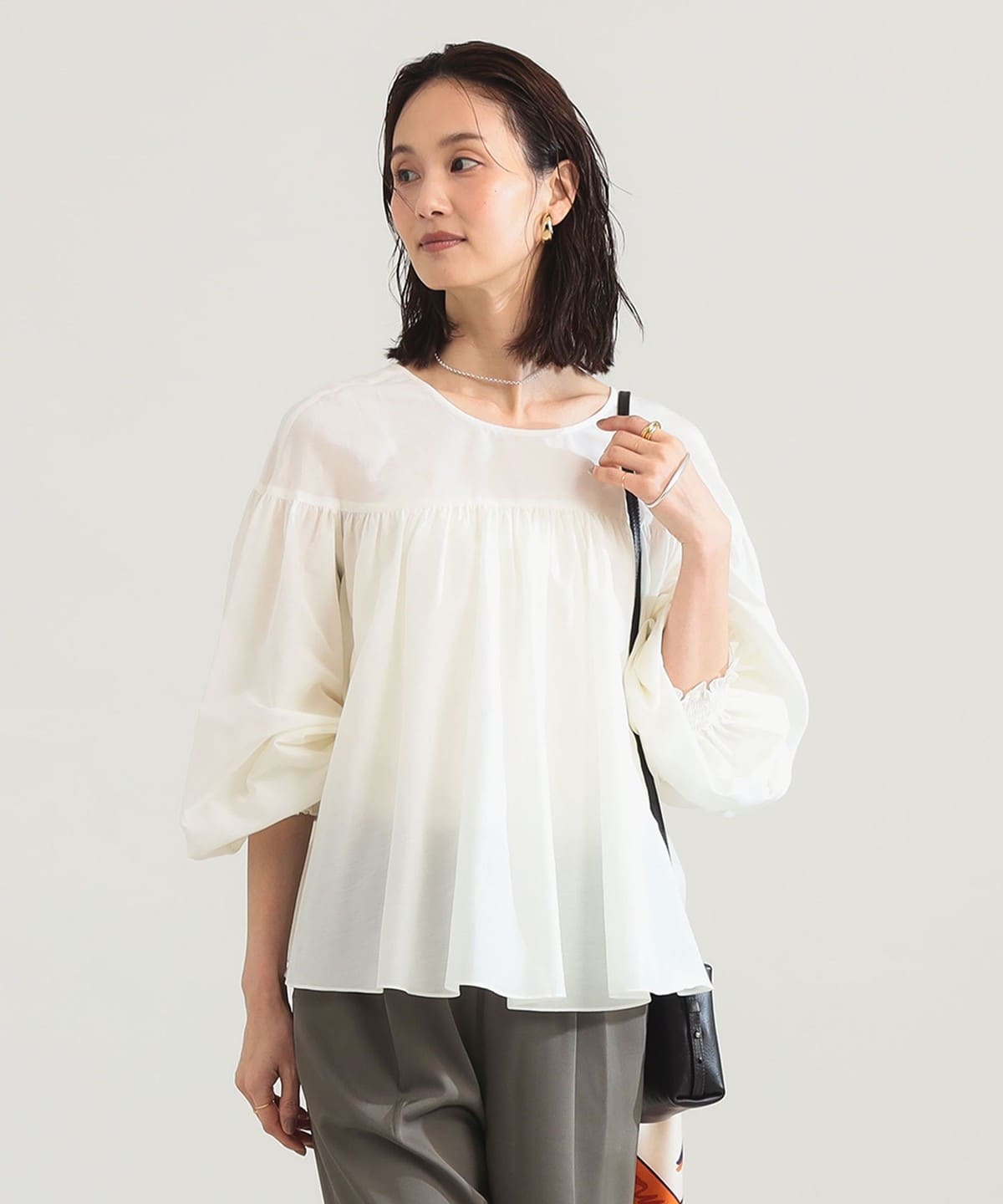 極美品☆デミルクスビームス 洗える シアー ボウタイブラウス ゆったり 36 Demi-Luxe BEAMS（デミルクス ビームス）の「シアー ボウタイブラウス