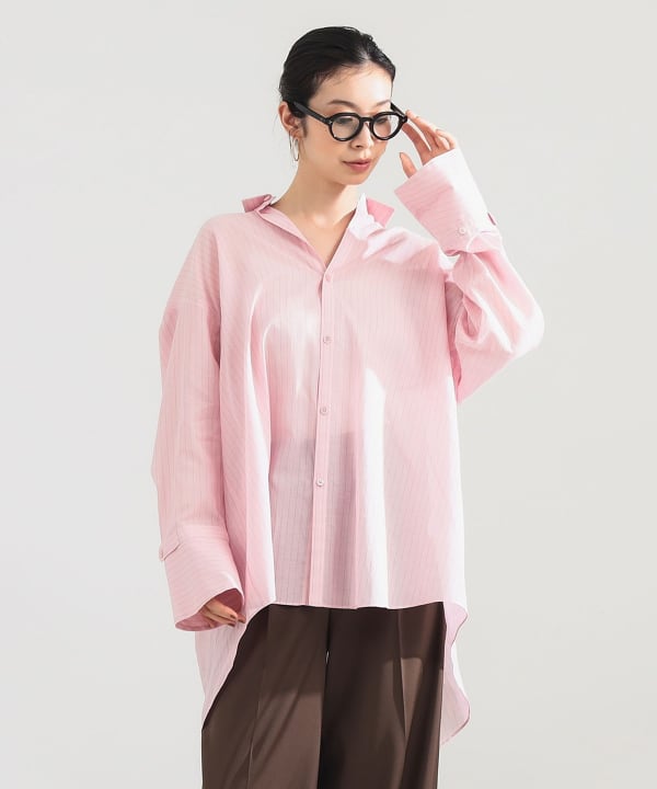 【+10%ポイントUP】AK+1 / コットンボイル ストライプ シャツ Model：H165　Size：ONE SIZE