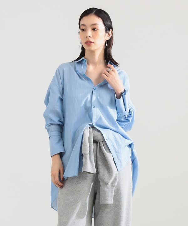 【+10%ポイントUP】AK+1 / コットンボイル ストライプ シャツ Model：H165　Size：ONE SIZE